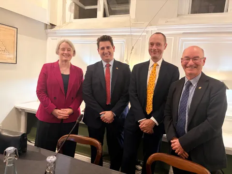 Left to right: Claire Young MP, Luke Woollen (Chair, the Orpington Circle), Earl Russell and Derek McAuley (Secretary, the Orpington Circle)